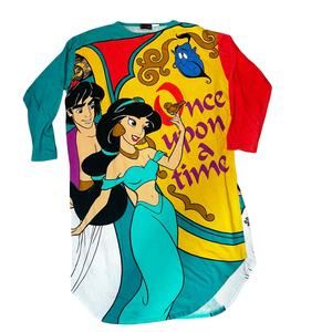Vintage Disney Aladdin Princess Jasmine & Genie large graphic AOP sleepshirt OS